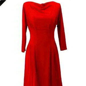 Kay Unger cowl neck midi dress size 2 red knee length